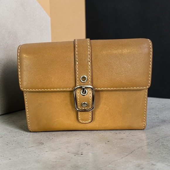 Coach Handbags - Coach Soho Buckle Trifold Wallet Saddle Brown Leather Deep Red Inner Vintage Y2K